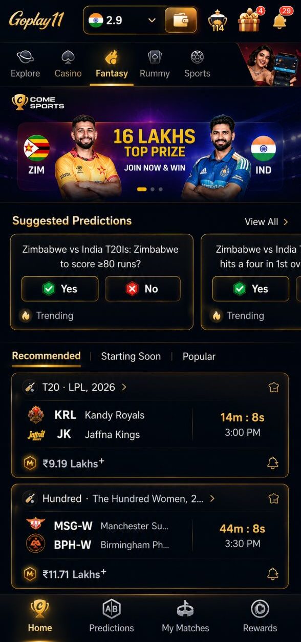 Goplay11 fantasy cricket app